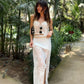 White Sheath Sweetheart Neck Lace Two Piece Evening Dress Outfit with Slit SH1762