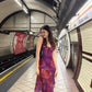 Pretty Purple A Line Straps Print Floral Chiffon Party Dress Date Dress Outfits SH3966