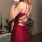 Burgundy Mermaid Spaghetti Strap Satin Open Back Party Dress Evening Dress SH2853