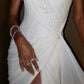 Romantic Sheath One Shoulder White Sequin Chiffon Party Dress Evening Dress with High Slit SH2843