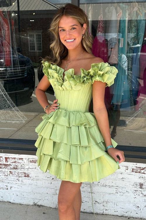 A Line Off-the-shoulder Corset Ruffle Tiered Homecoming Dress SH1597