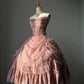 Pink A Line Spaghetti Strap Pearl Tulle Velvet Prom Dress Party Dress Evening Dress SH3605