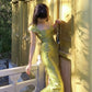 Elegant Sheath Straps Print Flower Green Satin Party Dress Evening Dress SH2867