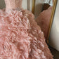 Pink Rose Flower Sweetheart Neck Ball Gown Lace Organza Prom Dress Birthday Dress SH3635