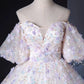 A Line Puff Sleeves Sweetheart Neck Appliques Tulle Long Prom Dress Ball Gown SH1705