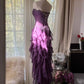 Purple Sheath Strapless Appliques Tiered Chiffon Long Prom Dress Evening Dress SH2505