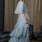 Gentle Baby Blue A Line Strapless Layered Chiffon Prom Dress Evening Dress with Cape SH3651