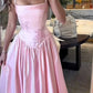 Pink A Line Spaghetti Straps Appliques Satin Long Prom Dress Evening Dress SH2483