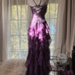 Purple Sheath Strapless Appliques Tiered Chiffon Long Prom Dress Evening Dress SH2505