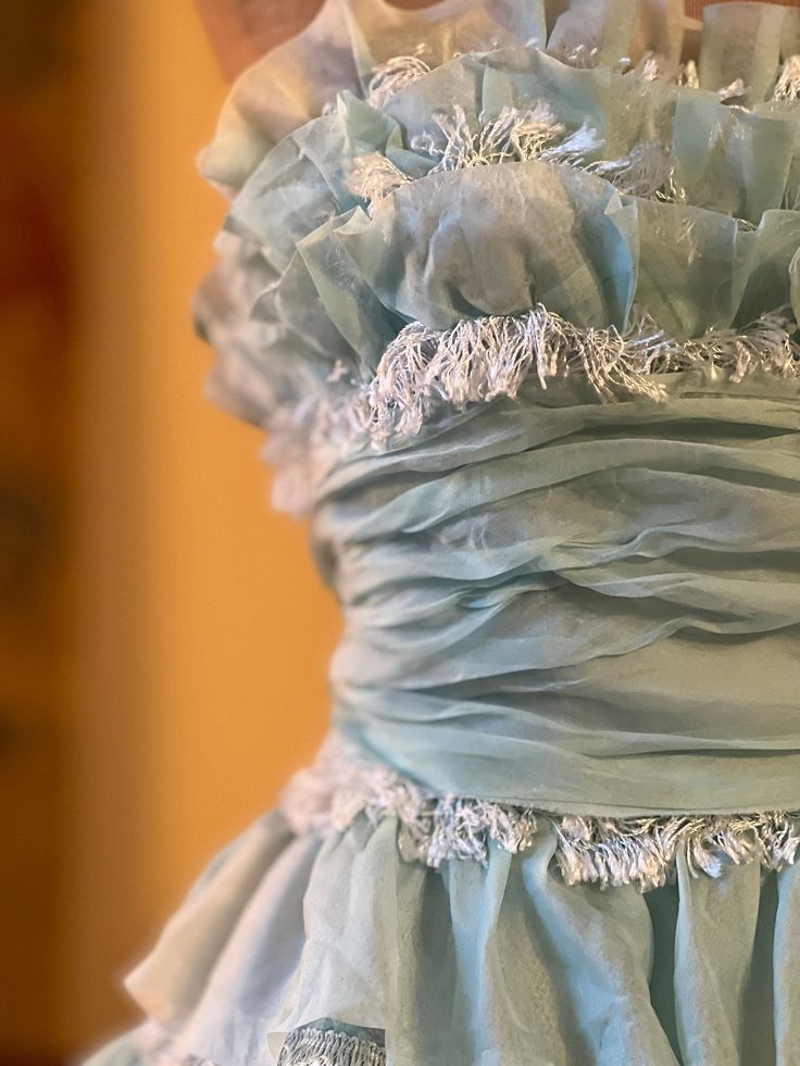 1940s Teal Vintage A Line Strapless Layered Organza Gown Homecoming Dress SH3661