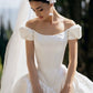 Classic A Line Off the Shoulder Corset White Satin Long Wedding Dress SH5283