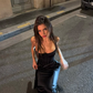 Sexy Black Mermaid Spaghetti Strap Corset Simple Satin Long Prom Dress SH5066