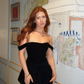Black A Line Off the Shoulder Satin Short Prom Dress Homecoming Dress SH8941