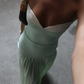 Mint Green A Line Sweetheart Neck Satin Chiffon Long Prom Dress Evening Dress SH1981