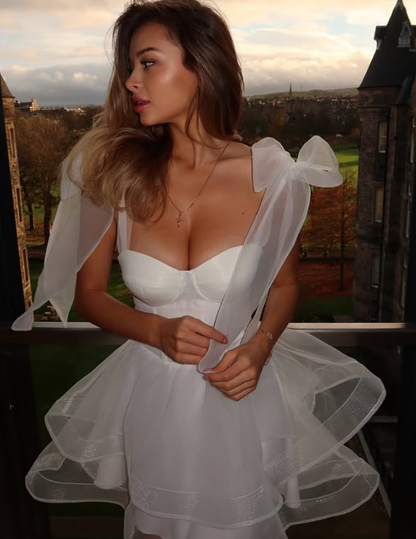 White A Line Straps Layered Organza Short Homecoming Dress Outfits SH6493