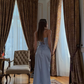 Elegant Baby Blue Sheath Spaghetti Strap Satin Long Evening Dress Prom Dress SH4830