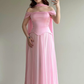 Simple Pink A Line Off the Shoulder Chiffon Satin Prom Dress Wedding Guest Dress SH5420