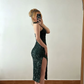Emerald Sheath Halter Sequin Backless Prom Dress Evening Dress SH6866