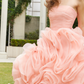 Elegant Light Pink Strapless Flower Tulle Long Ball Gown Prom Dress SH1833