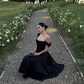 Simple Black A Line Straps Satin Prom Dress Outfits SH5313
