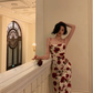 Romantic Rose Sheath Spaghetti Strap Satin Prom Dress Outfits SH4485