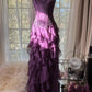 Purple Sheath Strapless Appliques Tiered Chiffon Long Prom Dress Evening Dress SH2505