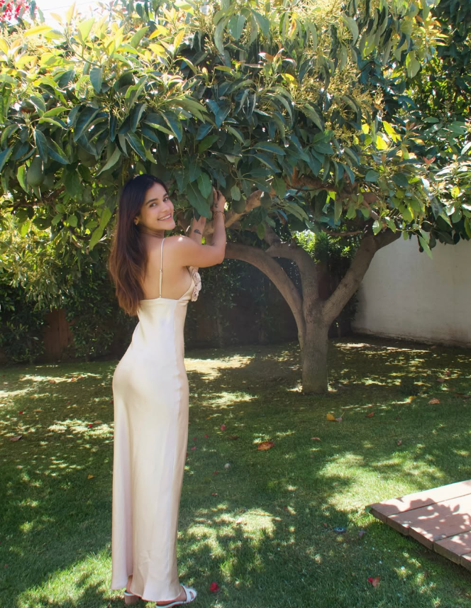 Beige A Line Spaghetti Strap Floral Satin Prom Dress Evening Dress SH3907