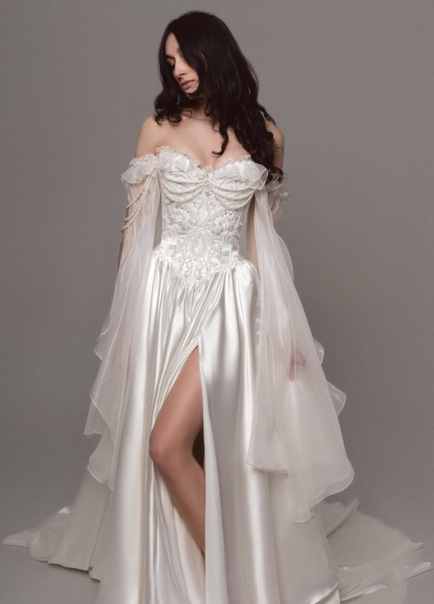 Dreamy Fairytale Ball Gown Exquisite Beaded Pearl White Satin Tulle Prom Dress Wedding Dress SH6682