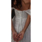 Shiny A Line Off the Shoulder Silver Sequin Long Prom Dress Evening Dress with Slit SH3456