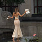 Two Piece Mermaid Spaghetti Strap Ivory Lace Long Prom Dress Evening Dress SH8120