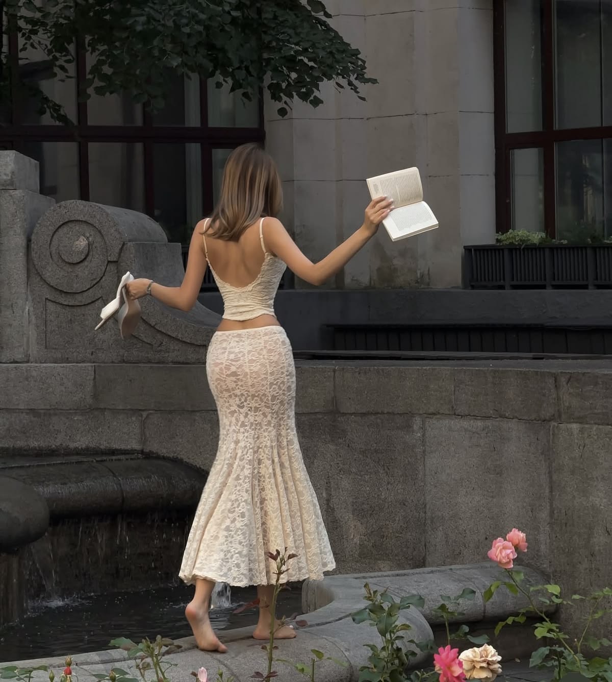 Two Piece Mermaid Spaghetti Strap Ivory Lace Long Prom Dress Evening Dress SH8120