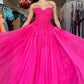 A Line Sweetheart Neck Hot Pink Tulle Lace Long Prom Dress SH1707