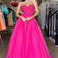 A Line Sweetheart Neck Hot Pink Tulle Lace Long Prom Dress SH1707