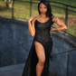 Sexy Black Lace Sequin Slit Long Prom Dress Mermaid Evening Dress SH1451