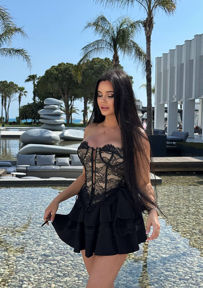 Sexy Black A Line Sweetheart Neck Lace Layered Chiffon Cocktail Dress Homecoming Dress SH6143
