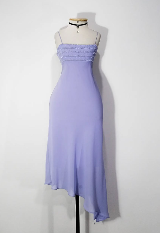 Vintage A Line Spaghetti Strap Beaded Lilac Chiffon Evening Dress Party Dress SH3164
