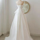 Elegant A Line Strapless White Organza Long Prom Dress Formal Dress SH1753