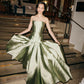 Gentle Mermaid Strapless Sage Green Pleated Satin Long Party Dress Evening Dress SH2840