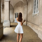 Beautiful Lily Print A Line Straps Satin Short Prom Dress Homecoming Dress SH7213