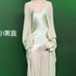 Light Green A Line Spaghetti Strap Satin Chiffon Prom Dress Evening Dress SH4726
