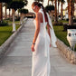 Sexy Sheath Strapless White Satin Long Prom Dress Evening Dress SH7191