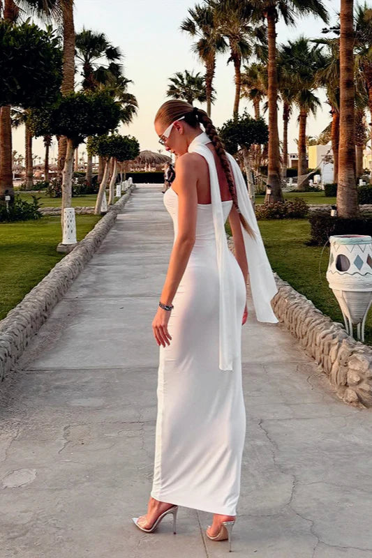 Sexy Sheath Strapless White Satin Long Prom Dress Evening Dress SH7191