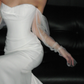 Sexy Mermaid Long Sleeve White Satin Tulle Long Sweep Wedding Dress SH4717