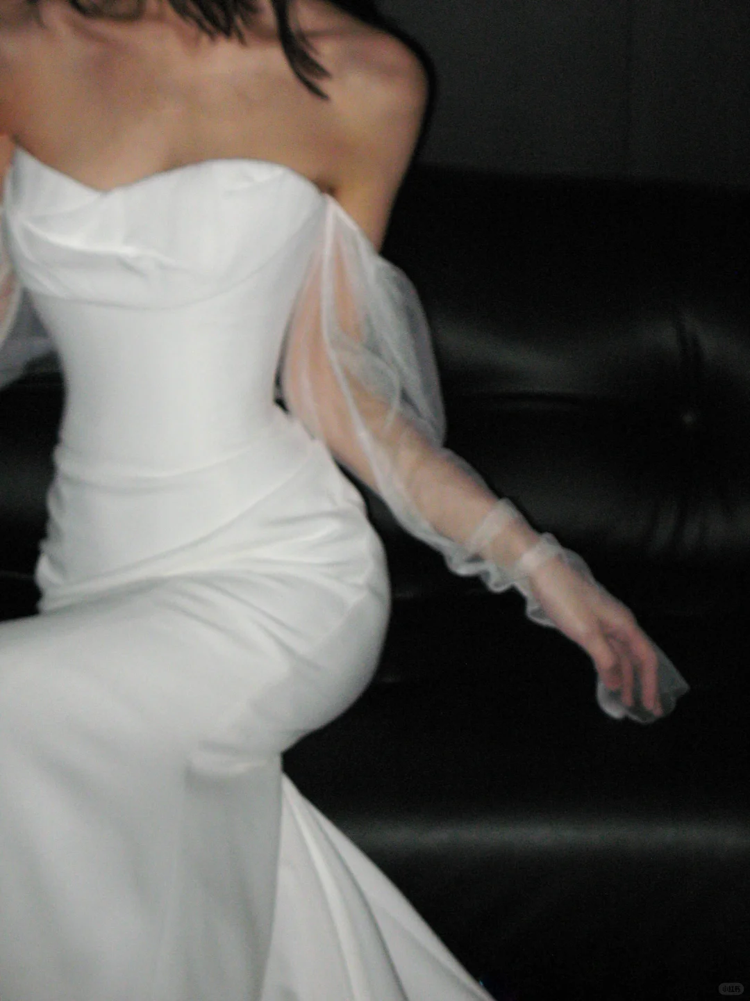 Sexy Mermaid Long Sleeve White Satin Tulle Long Sweep Wedding Dress SH4717