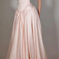 Exquisite Satin Ivory Sleeveless Strapless Long Pleated Prom Dress with Beadings SH5463