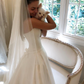 Simple Classic A Line Strapless White Satin Long Wedding Dress SH5306