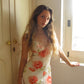 Gentle Sheath Straps Printed Floral Chiffon Tea Length Vacation Dress Outfits SH4517