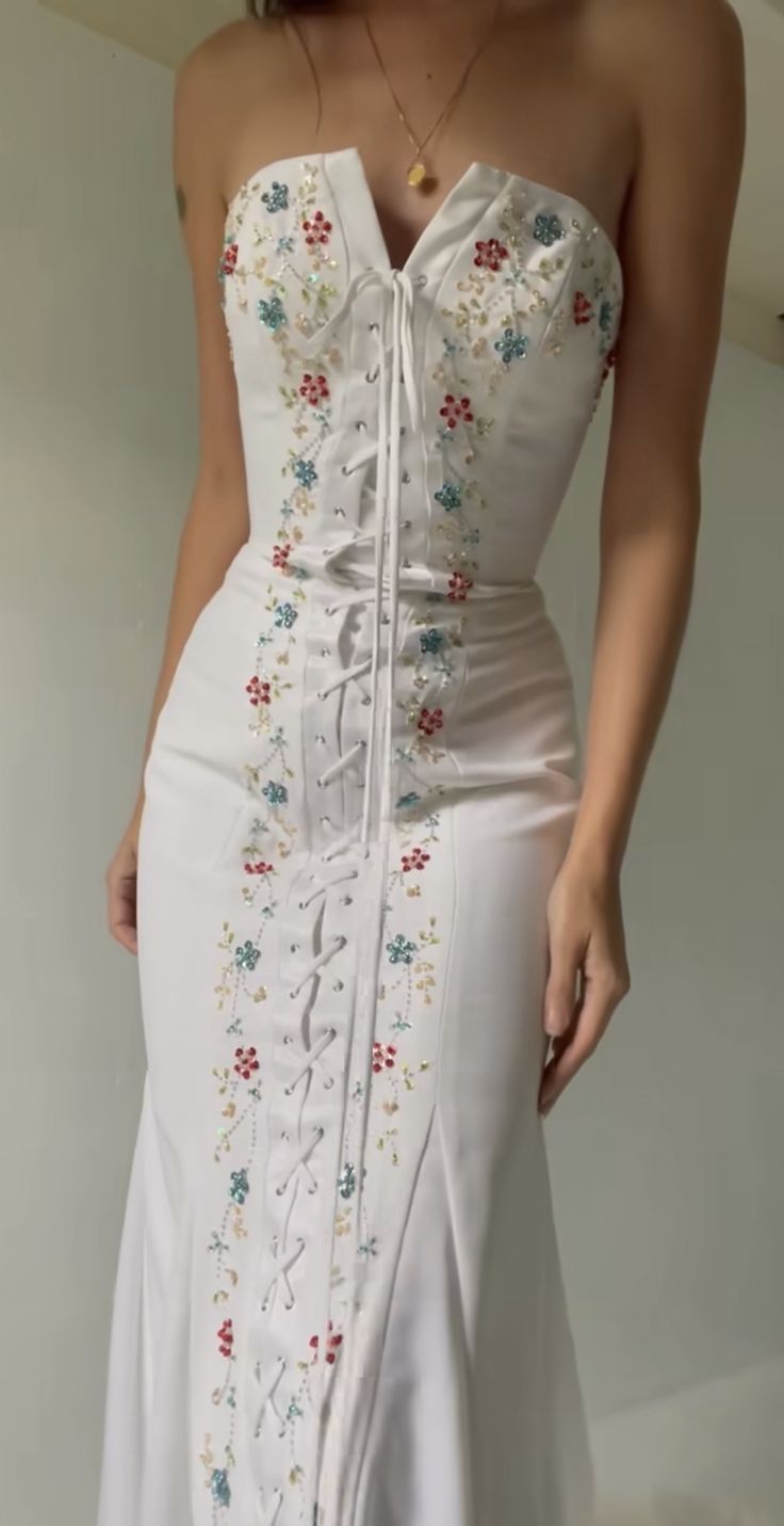 Exquisite Beaded Mermaid Strapless White Satin Prom Dress Party Dress ...