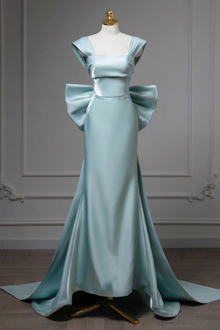 Elegant Mermaid Bow Satin Long Evening Dress Prom Dress SH1598