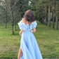 Princess Blue A Line Off the Shoulder Organza Prom Dress 16th Birthday Dress Date Dress with Slit SH3991